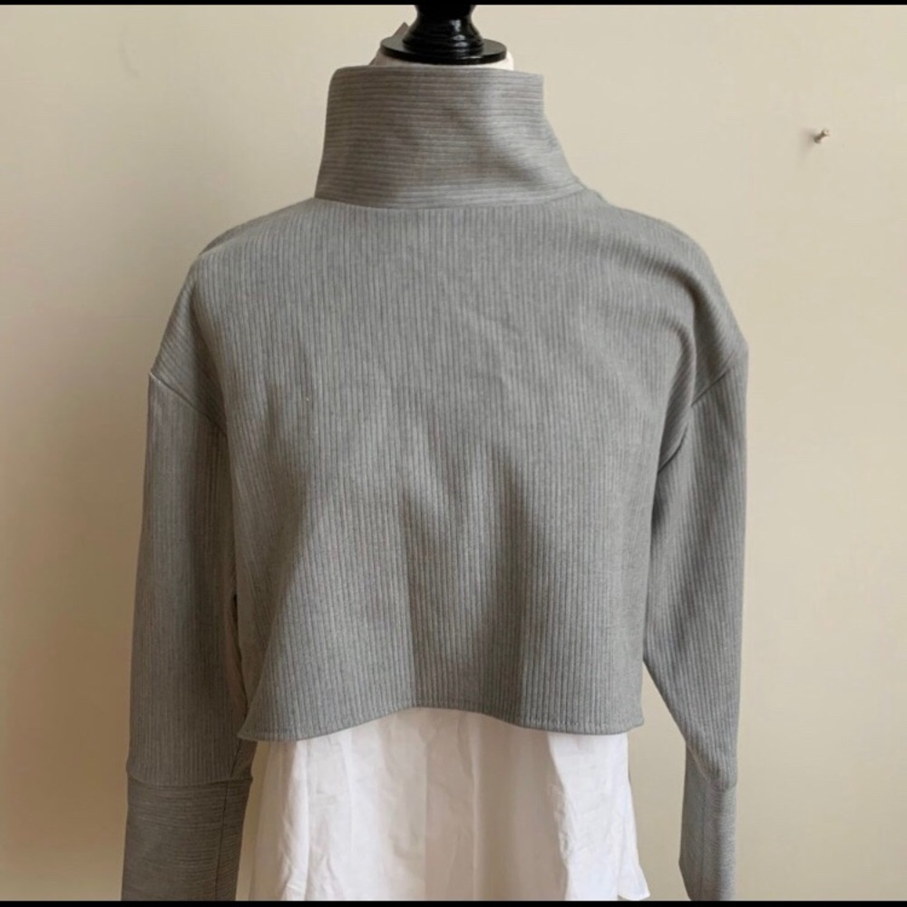 Zara Gray ribbed mock neck top Sz Small BNWT